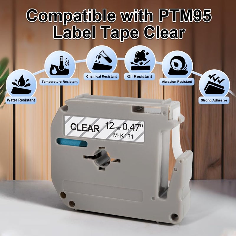 GreaTeam PT-M95 Label Tape Clear Compatible with M-K131s Brother Label Tape Clear 12mm 0.47 M131 MK131 P Touc M Tape for Brother Label Maker PTM95 PT85 PT65 PT90 Label Maker Refills Black on Clear  4 Pack - Image 3